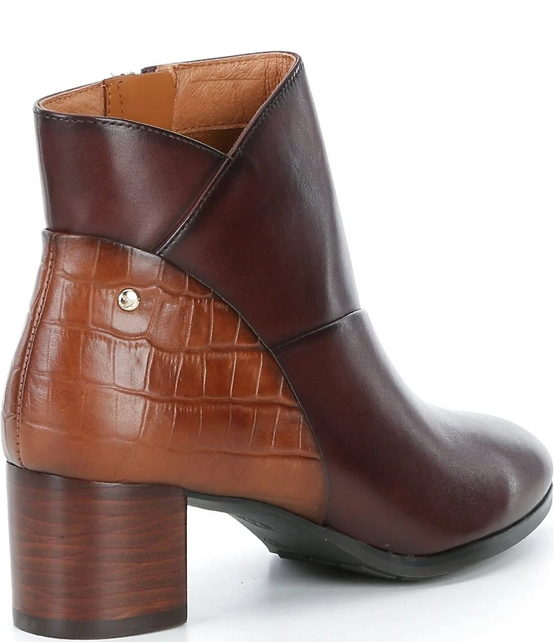Pikolinos Calafat Leather Croco Embossed Leather Booties