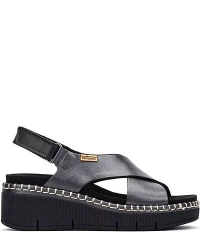 Pikolinos Gomera Leather Platform Wedge Cross Band Slingback Sandals