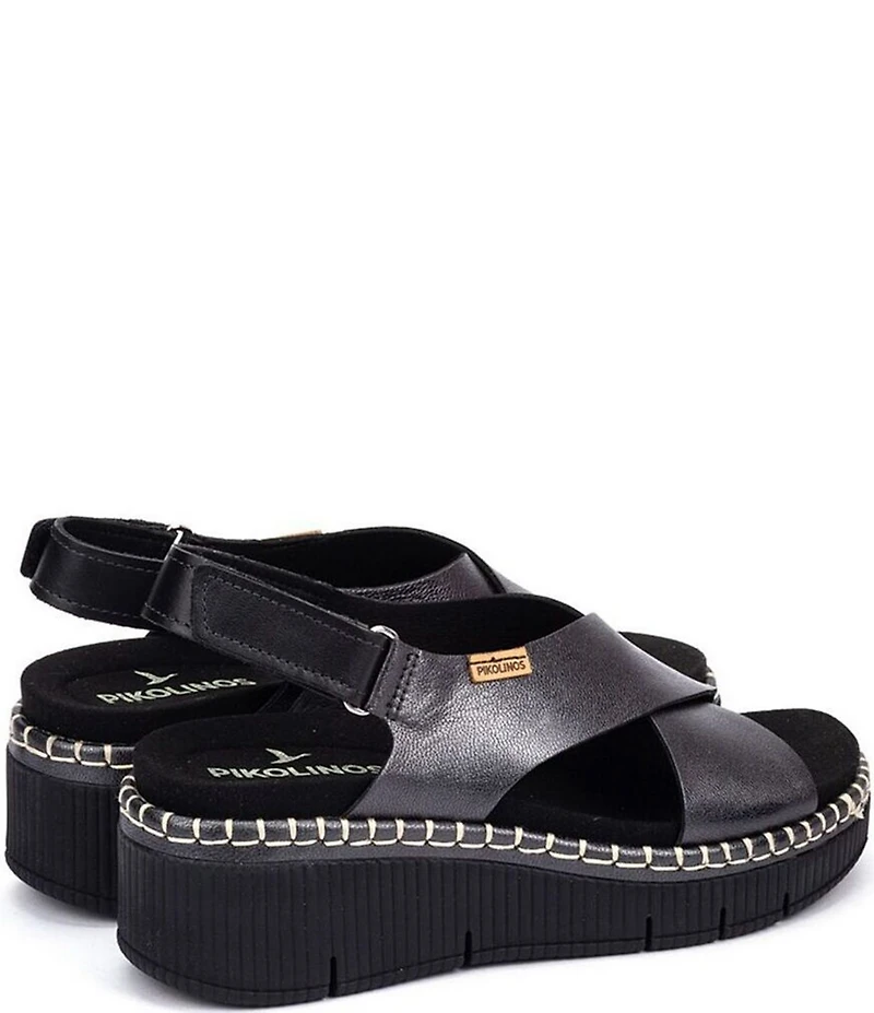 Pikolinos Gomera Leather Platform Wedge Cross Band Slingback Sandals