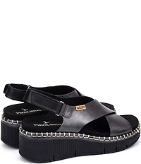 Pikolinos Gomera Leather Platform Wedge Cross Band Slingback Sandals