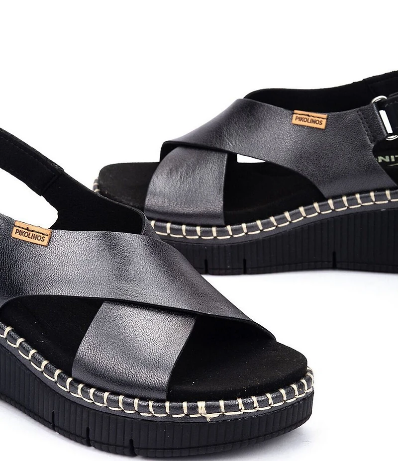 Pikolinos Gomera Leather Platform Wedge Cross Band Slingback Sandals