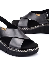 Pikolinos Gomera Leather Platform Wedge Cross Band Slingback Sandals