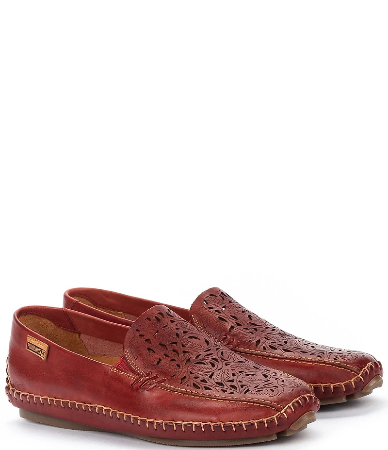 Pikolinos Jerez Floral Leather Cut-Out Detail Slip-On Moccasins