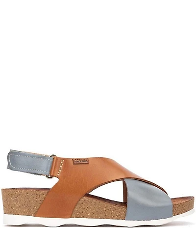 Pikolinos Mahon Leather Colorblock Cross Strap Platform Wedge Sandals