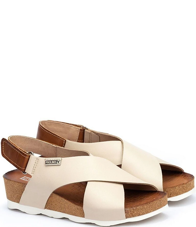 Pikolinos Mahon Leather Cross Strap Platform Wedge Sandals