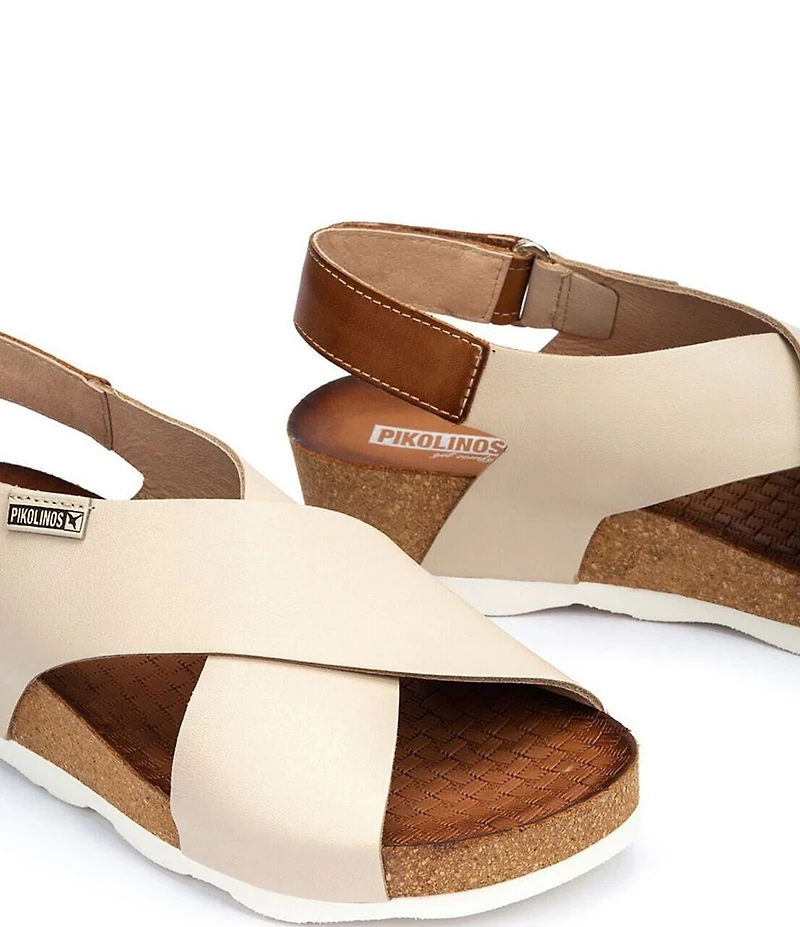 Pikolinos Mahon Leather Cross Strap Platform Wedge Sandals