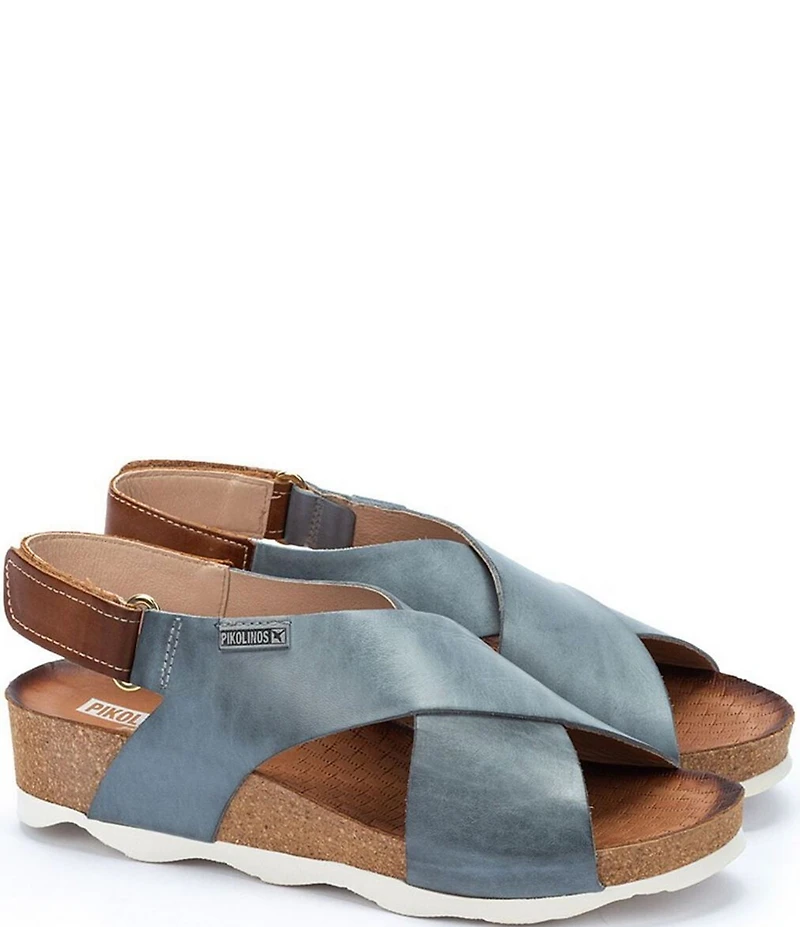 Pikolinos Mahon Leather Cross Strap Platform Wedge Sandals