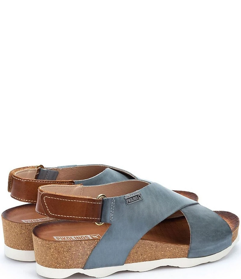 Pikolinos Mahon Leather Cross Strap Platform Wedge Sandals