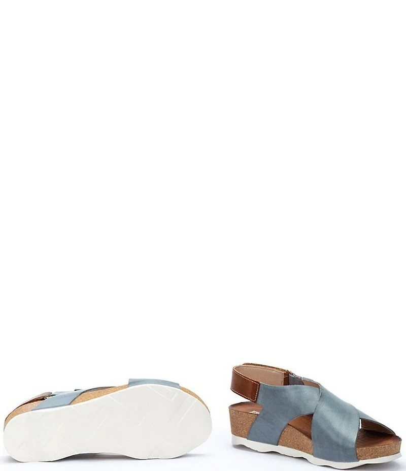 Pikolinos Mahon Leather Cross Strap Platform Wedge Sandals