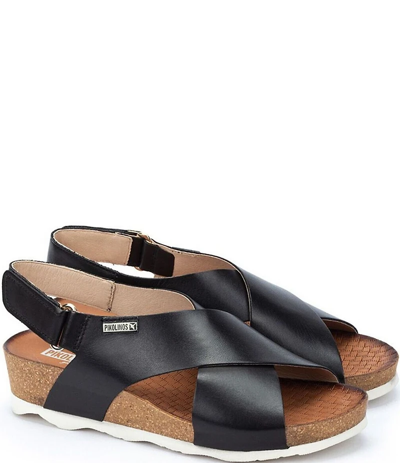 Pikolinos Mahon Leather Cross Strap Platform Wedge Sandals