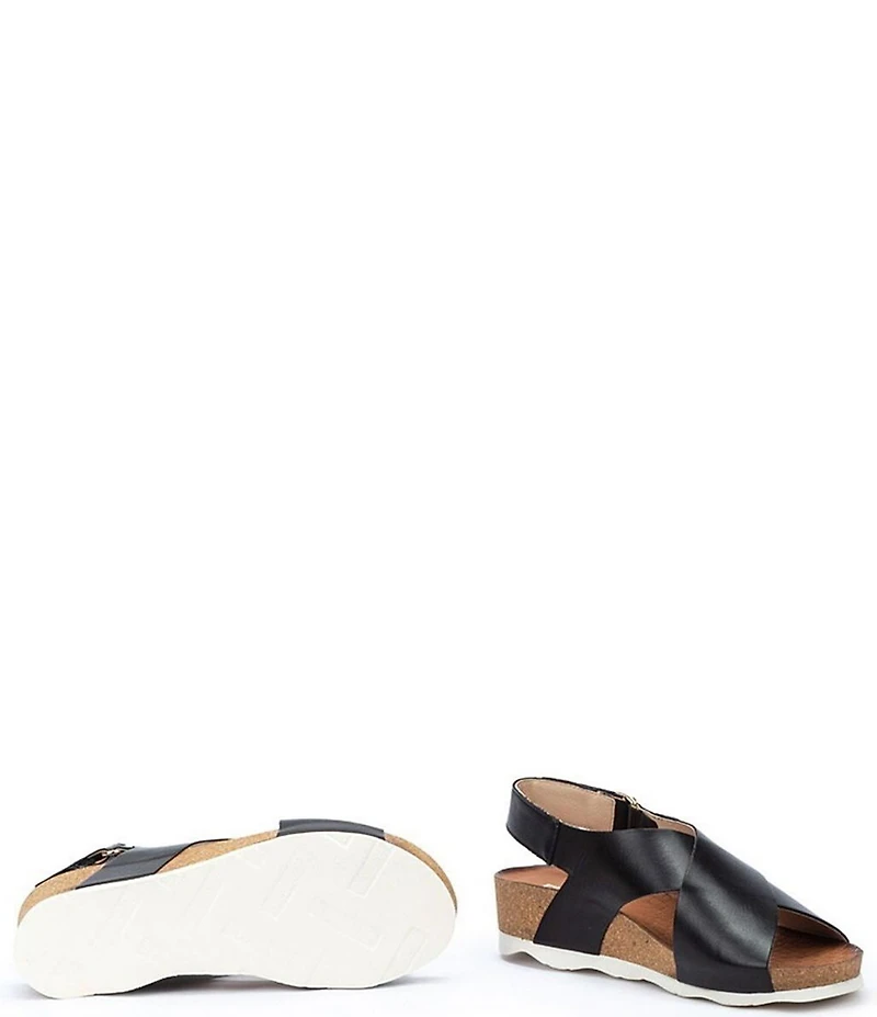 Pikolinos Mahon Leather Cross Strap Platform Wedge Sandals
