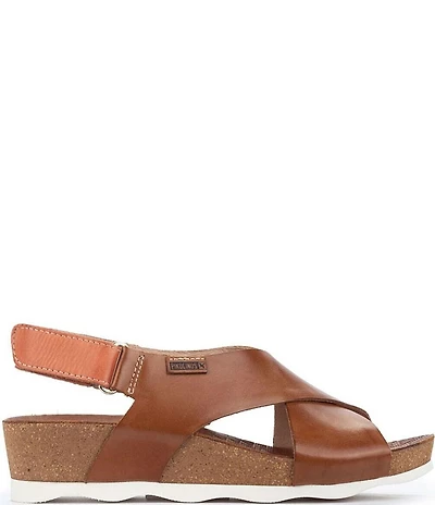 Pikolinos Mahon Leather Cross Strap Platform Wedge Sandals