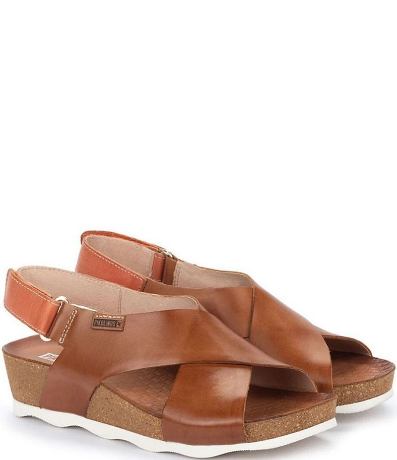 Pikolinos Mahon Leather Cross Strap Platform Wedge Sandals