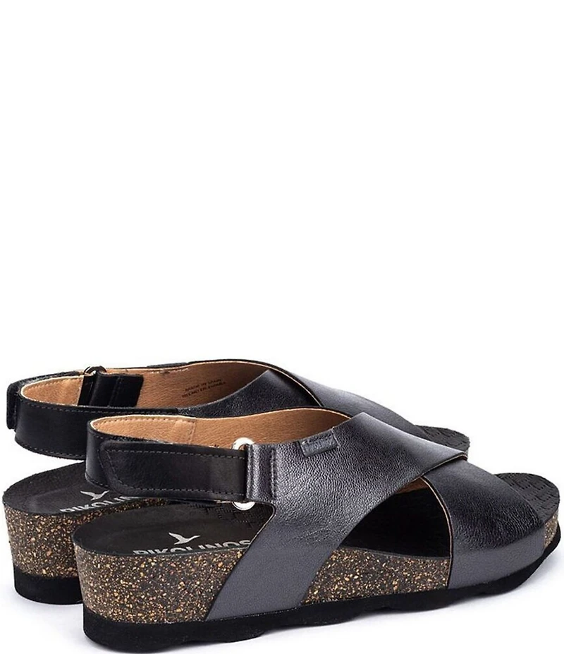 Pikolinos Mahon Leather Cross Strap Platform Wedge Sandals