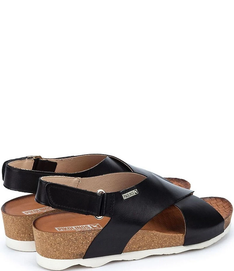 Pikolinos Mahon Leather Cross Strap Platform Wedge Sandals
