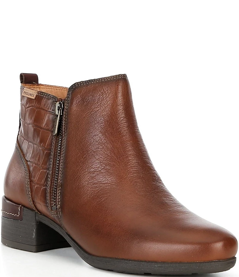 Pikolinos Malaga Leather Croco Embossed Booties
