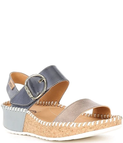 Pikolinos Marina Leather Cork Wedge Sandals