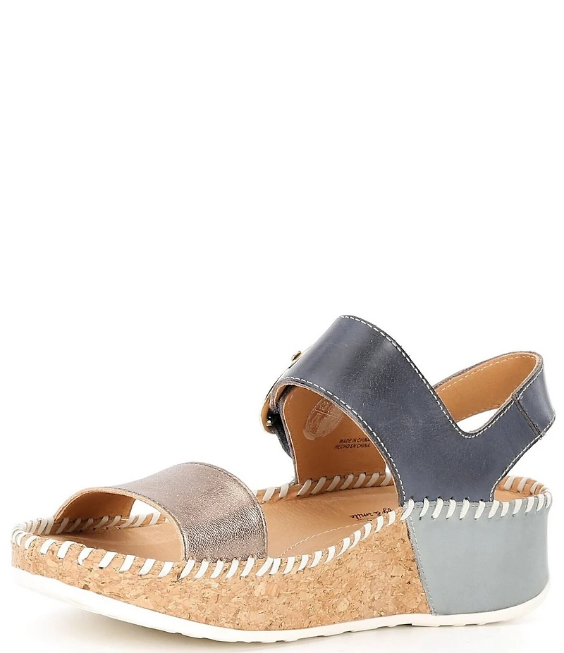 Pikolinos Marina Leather Cork Wedge Sandals