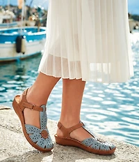 Pikolinos P Vallarta Perforated Leather T-Strap Sandals