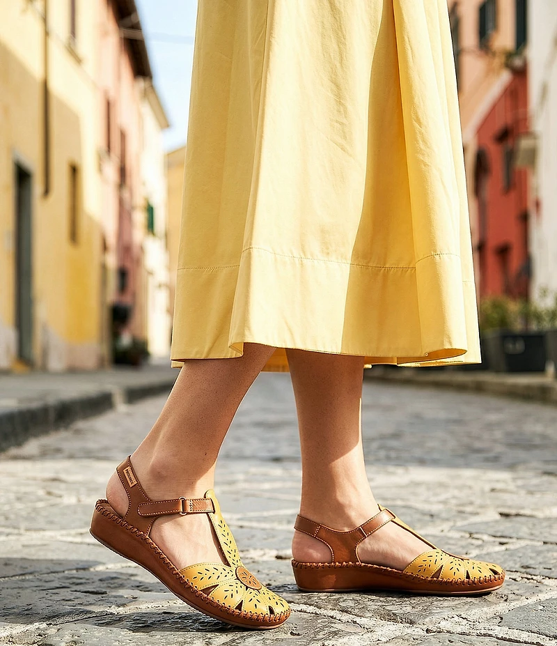 Pikolinos P Vallarta Perforated Leather T-Strap Sandals