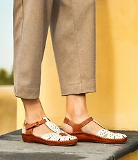 Pikolinos P Vallarta Perforated Leather T-Strap Sandals