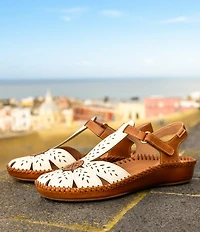 Pikolinos P Vallarta Perforated Leather T-Strap Sandals