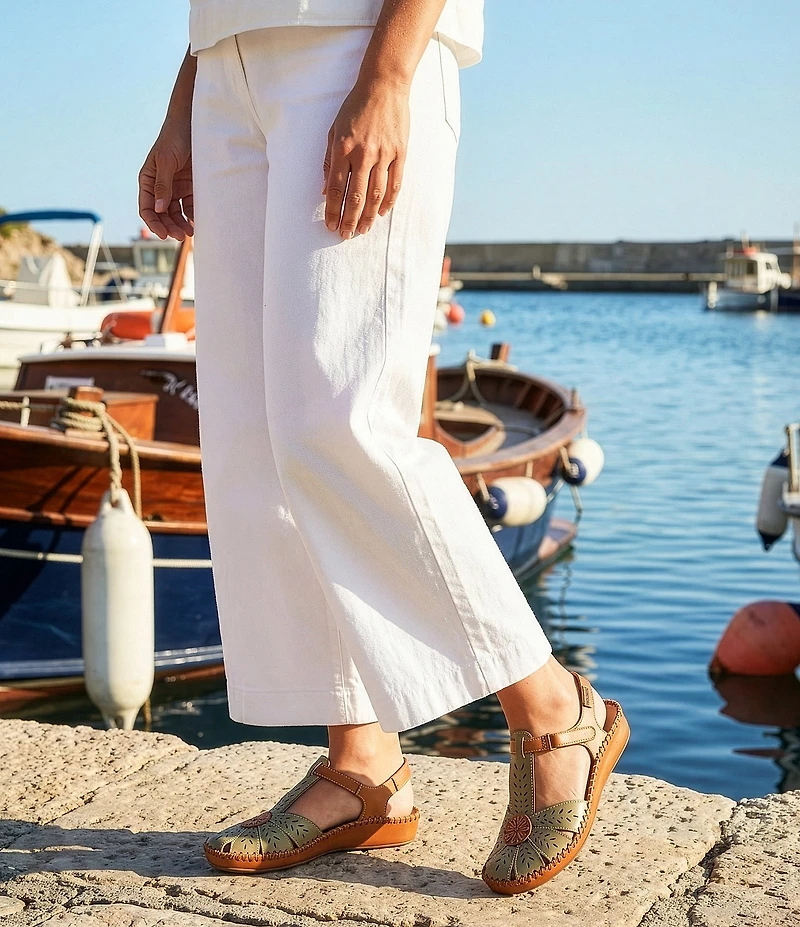 Pikolinos P Vallarta Perforated Leather T-Strap Sandals