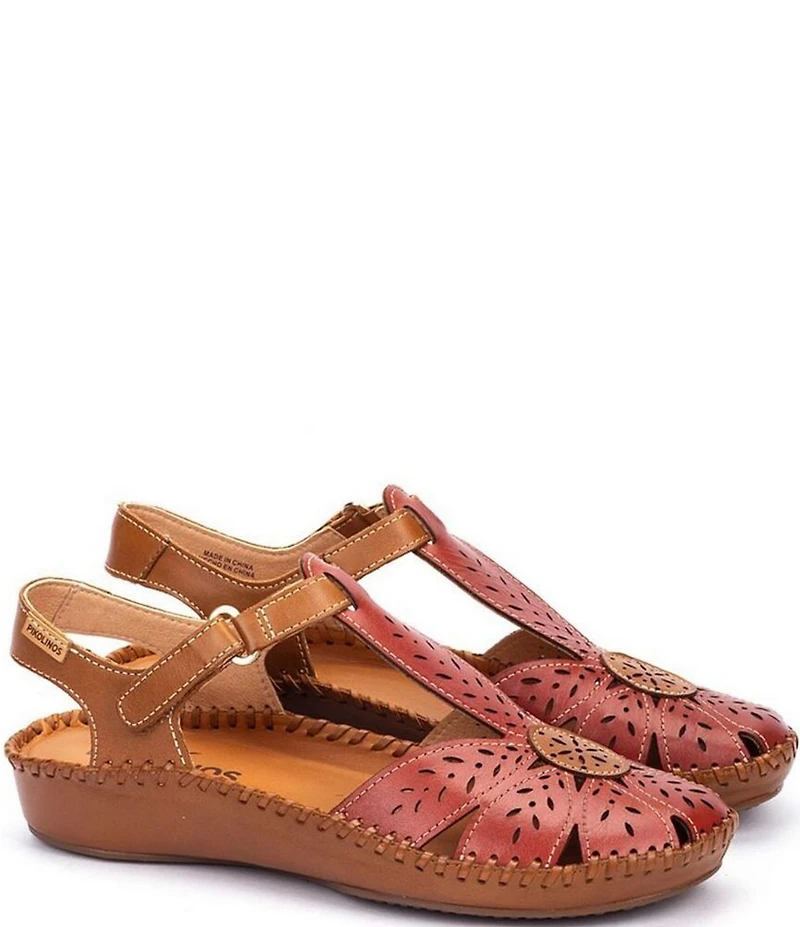 Pikolinos P Vallarta Perforated Leather T-Strap Sandals