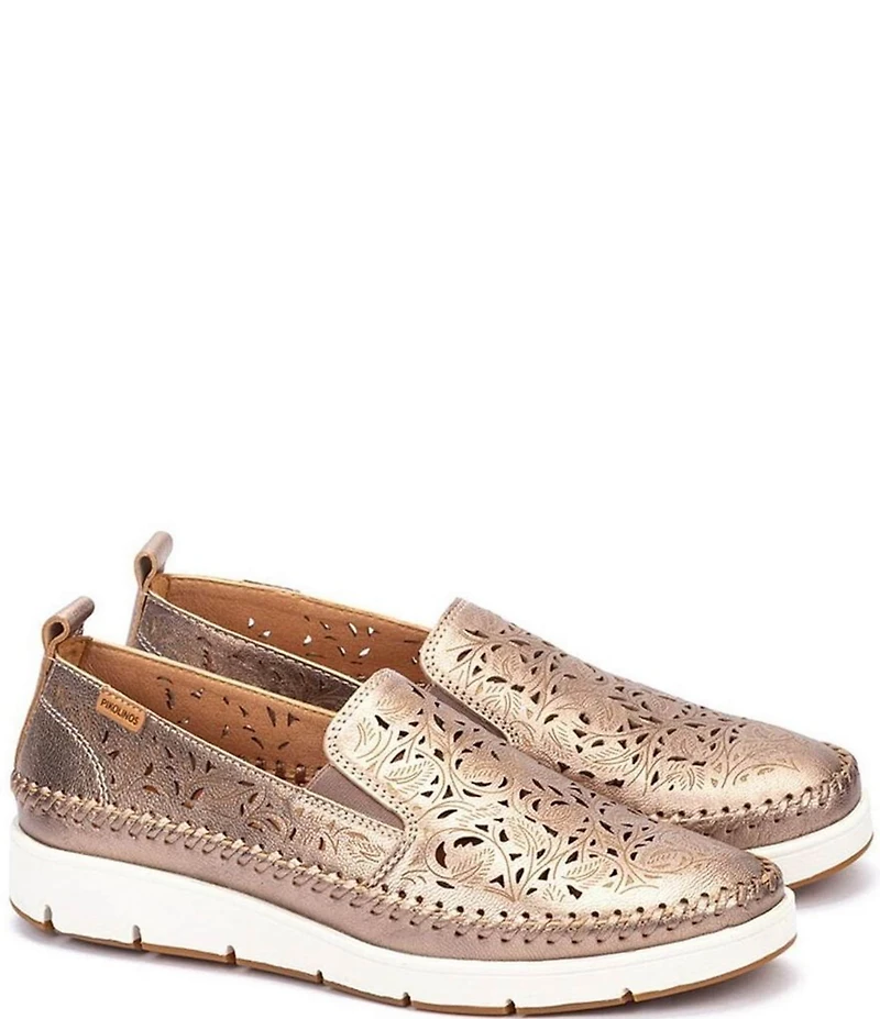 Pikolinos Tenerife Leather Etched Cut Out Wedge Loafers