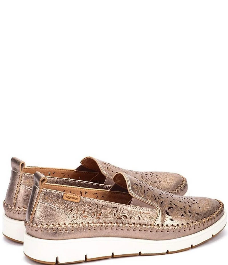 Pikolinos Tenerife Leather Etched Cut Out Wedge Loafers