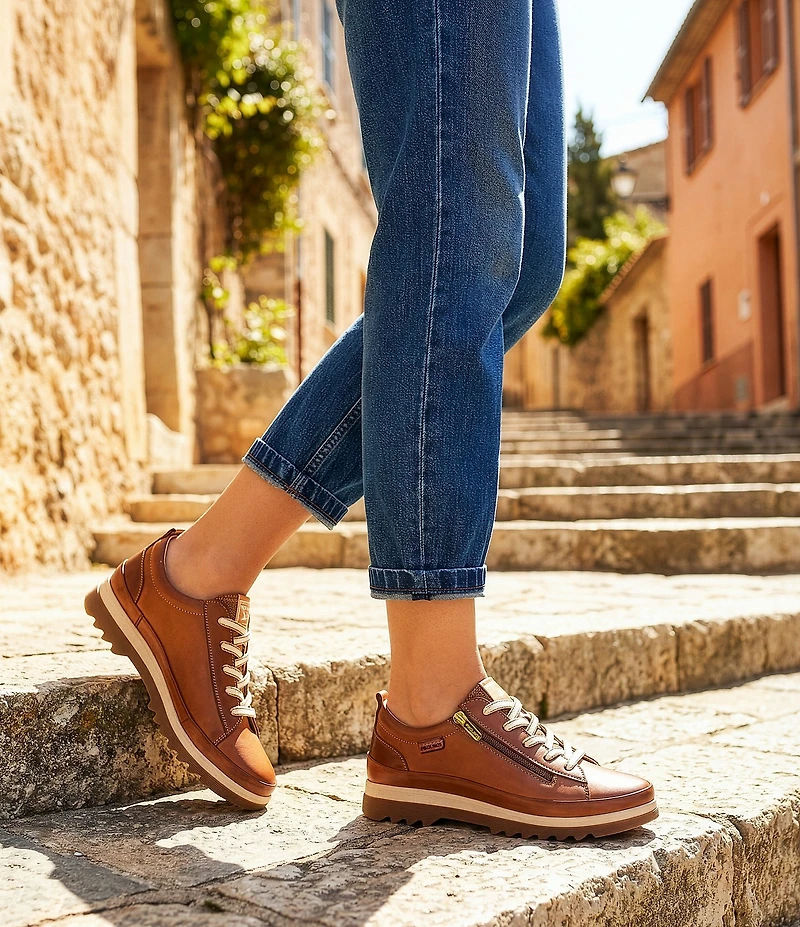 Pikolinos Vigo Zip Lace Up Water-Resistant Leather Oxford Sneakers