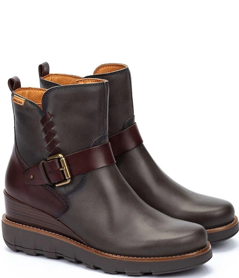 Pikolinos Women's Sanlucar Leather Buckle Hardware Wedge Booties