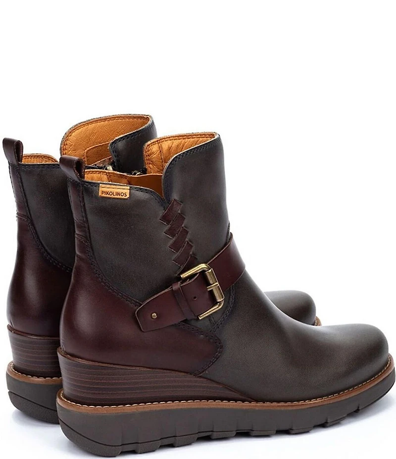 Pikolinos Women's Sanlucar Leather Buckle Hardware Wedge Booties