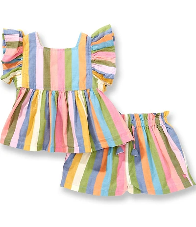 Pink Chicken Baby Girls Elsie Stripe Print Ruffle Sleeve Two Piece Set