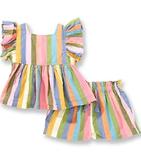 Pink Chicken Baby Girls Elsie Stripe Print Ruffle Sleeve Two Piece Set