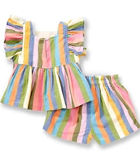 Pink Chicken Baby Girls Elsie Stripe Print Ruffle Sleeve Two Piece Set