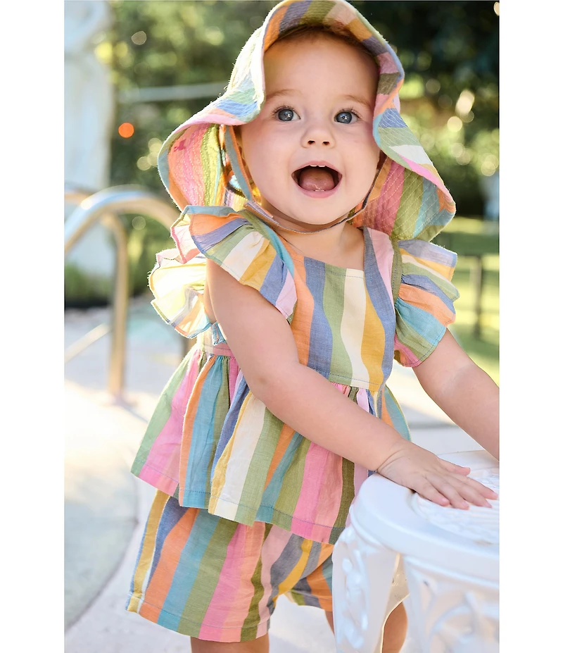 Pink Chicken Baby Girls Elsie Stripe Print Ruffle Sleeve Two Piece Set