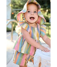 Pink Chicken Baby Girls Elsie Stripe Print Ruffle Sleeve Two Piece Set