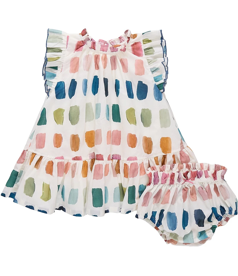 Pink Chicken Baby Girls Harper Ruffle Cap Sleeve Hem Cotton Dress & Diaper Cover Set