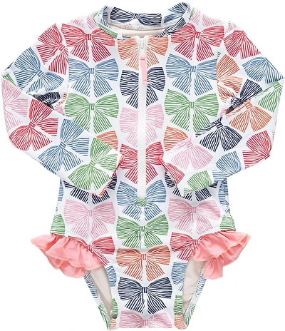 Pink Chicken Baby Girls Ruffle Detail Multi Bows Arden Rashgaurd 1-Piece Swimsuit