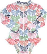 Pink Chicken Baby Girls Ruffle Detail Multi Bows Arden Rashgaurd 1-Piece Swimsuit