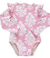 Pink Chicken Baby Girls Ruffle Detail Pink Bouquet Rachel Rashgaurd 1-Piece Swimsuit