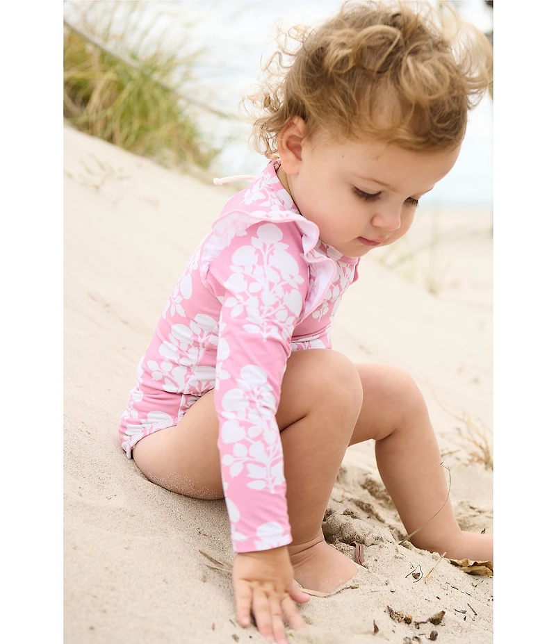 Pink Chicken Baby Girls Ruffle Detail Pink Bouquet Rachel Rashgaurd 1-Piece Swimsuit