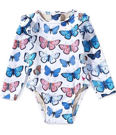 Pink Chicken Baby Girls Long Sleeve Vintage Butterflies Print Rachel Rashguard 1-Piece Swimsuit