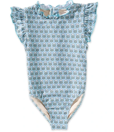 Pink Chicken Big Girls Block Print Ruffle Sleeve Jennifer One Piece Swimsuit