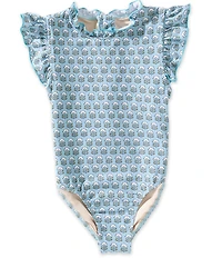 Pink Chicken Big Girls Block Print Ruffle Sleeve Jennifer One Piece Swimsuit