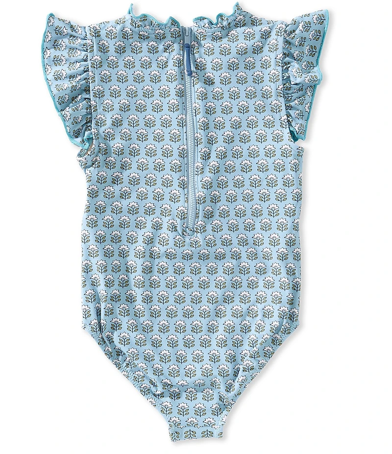 Pink Chicken Big Girls Block Print Ruffle Sleeve Jennifer One Piece Swimsuit