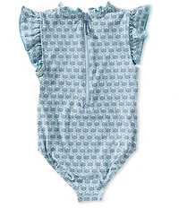 Pink Chicken Big Girls Block Print Ruffle Sleeve Jennifer One Piece Swimsuit