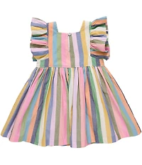 Pink Chicken Big Girls Cotton Popover Flutter Sleeve Striped Elsie Dress