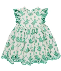 Pink Chicken Big Girls Cynthia Eyelet Cotton Ruffle Neck Flutter Sleeve Scallop Hem Dress